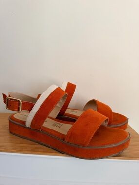 Women's Orange Suede Platform Sandals with Contrast Ankle Strap